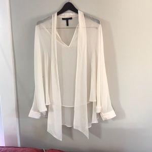 BCBGMaxAzria sheer, flowy cream top with neck tie